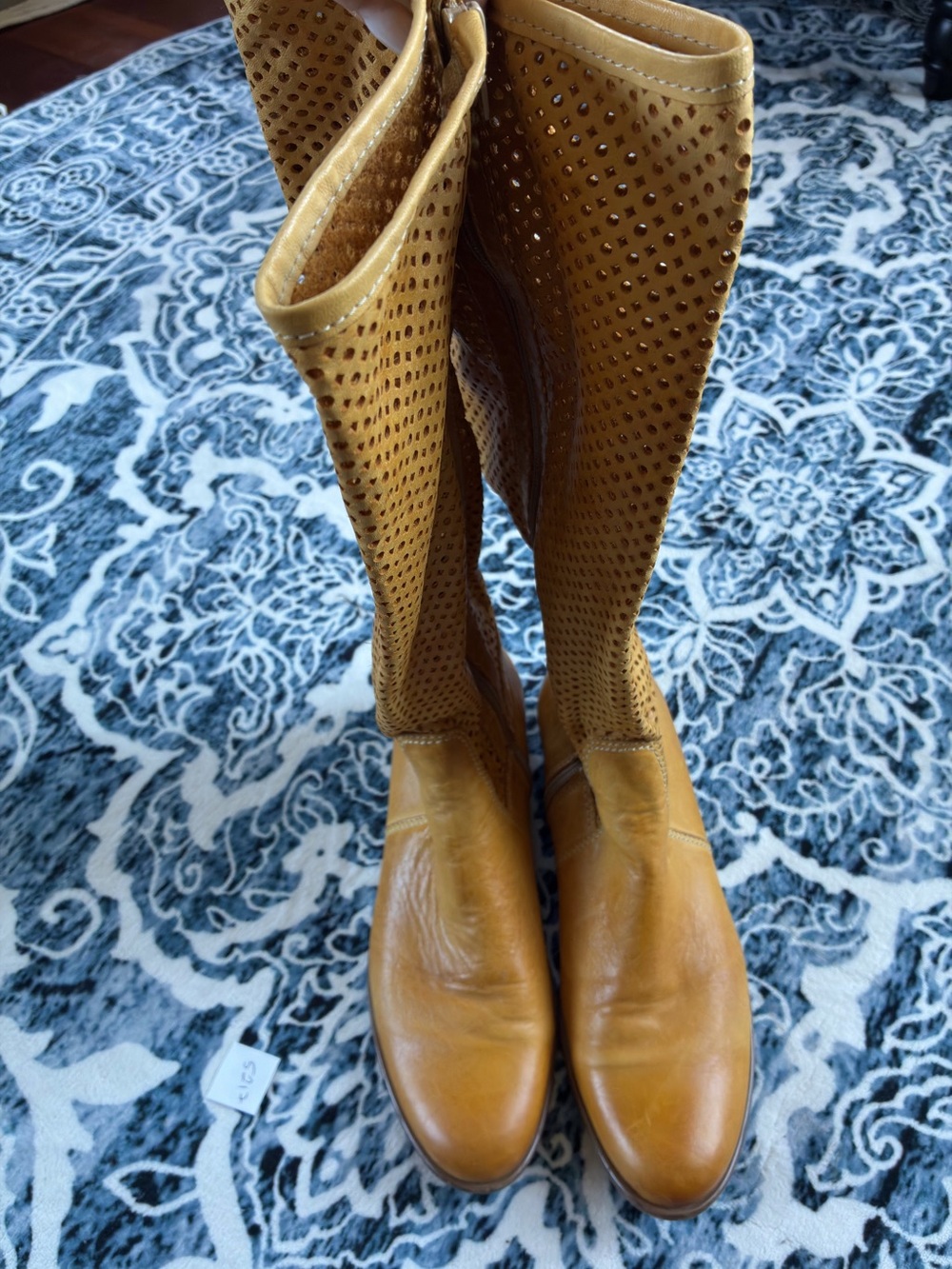 Women’s Tall Perforated Leather Boots - Mustard